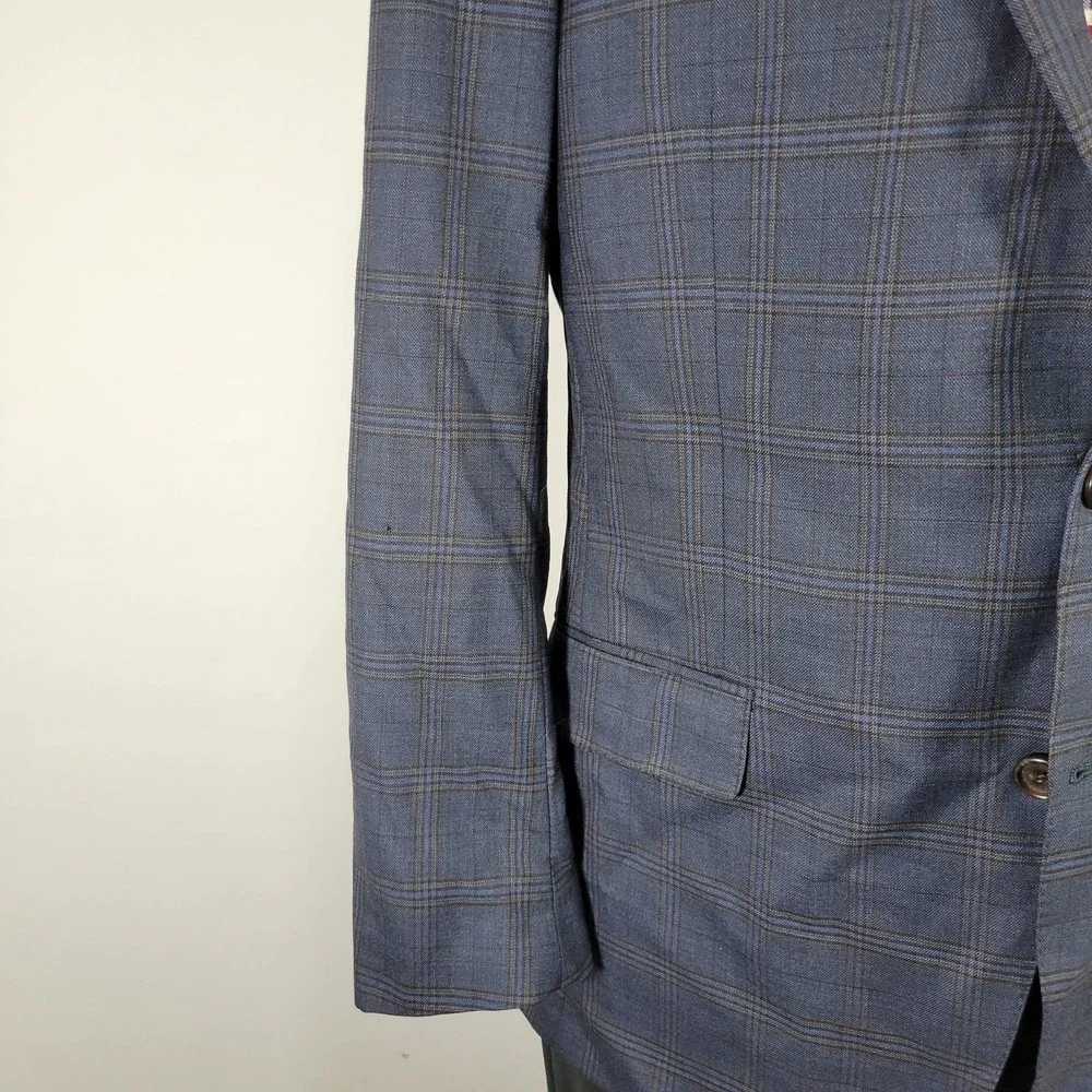 Hart Schaffner‎ Marx Men's Sport Coat Blazer Two Button Blue Plaid Wool 42R